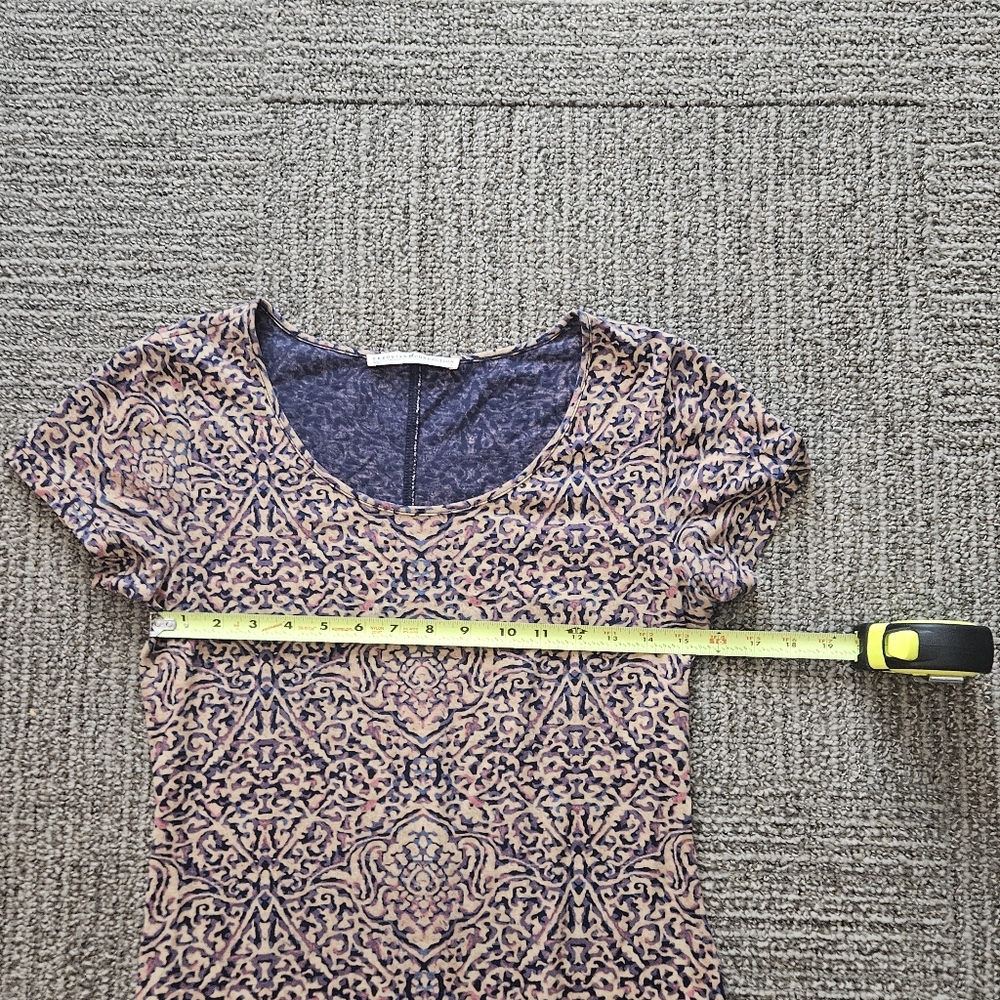 Peruvian Connection SZ S Short Sleeve Scoop Neck Damask Fitted Maxi Dress Casual - Picture 3 of 8